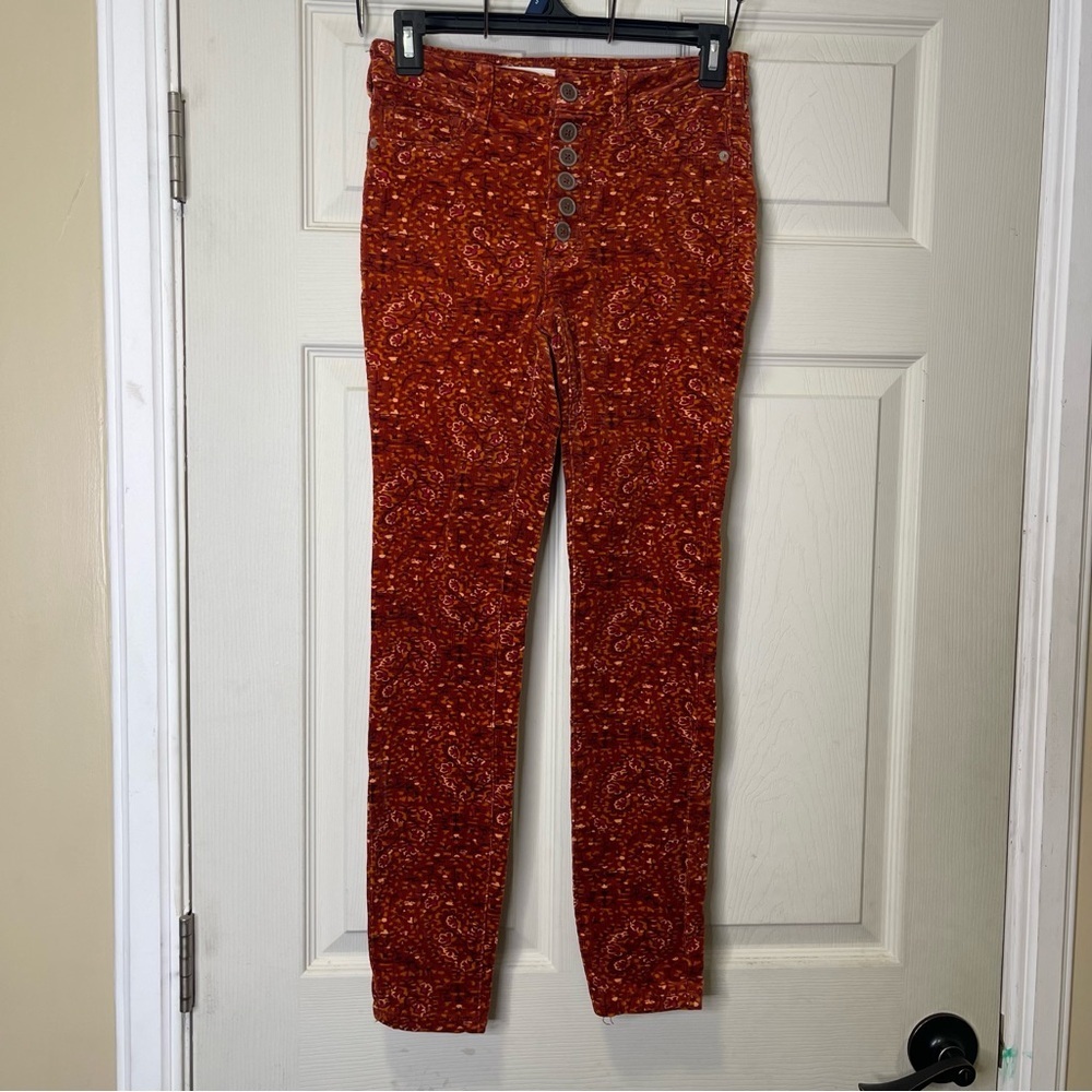 Pilcro High Rise Skinny Floral Corduroy Pants Sz 25